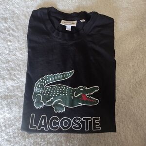 Lacoste Mens Black T-Shirt with Green Logo